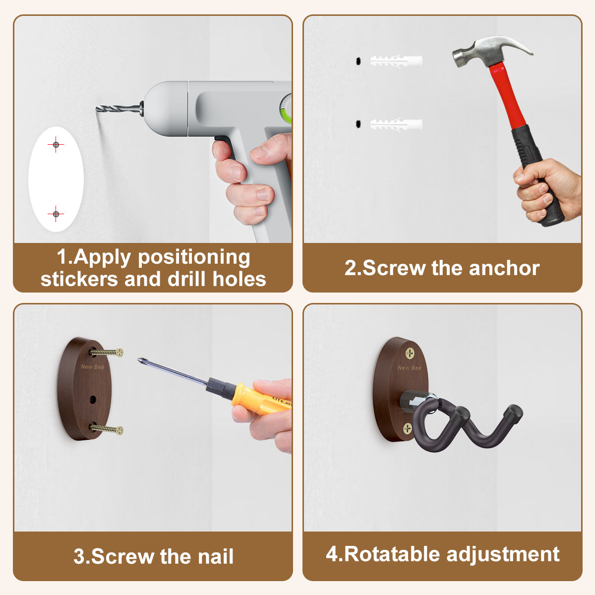 New Bee Wall Mount Wood Guitar Hanger GH01