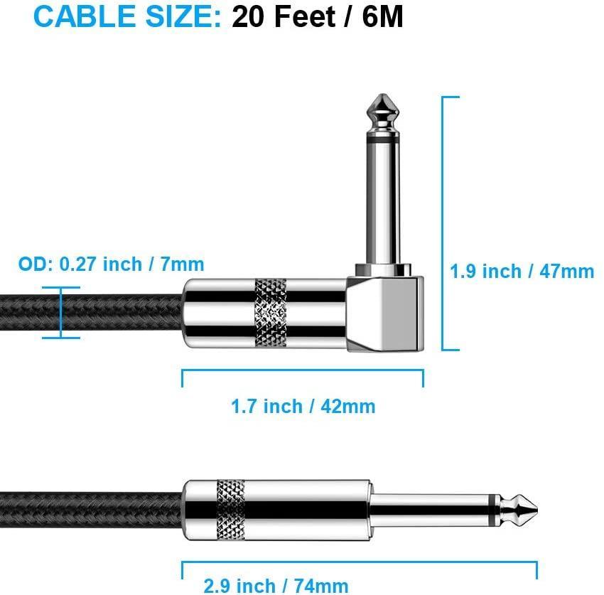 Guitar Cable 20 ft New Bee Electric Instrument Cable Bass AMP Cord 1/4 Straight to Straight for Electric Guitar, Bass Guitar, Electric Mandolin, Pro Audio