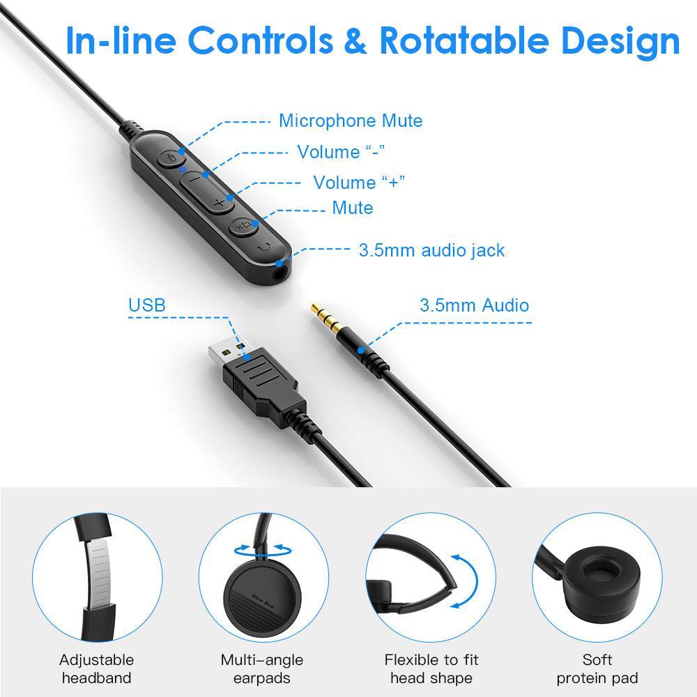 USB Office Computer Headset H360 - New Bee